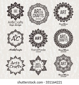 Oriental high quality logo templates set. Vector ethnic ornamental design for beauty salons, spa, massage, barber shops, saunas, health care and medicine.