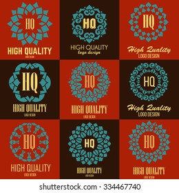 Oriental high quality logo templates set. Vector ethnic ornamental design for beauty salons, spa, massage, barber shops, saunas, healthcare and medicine.