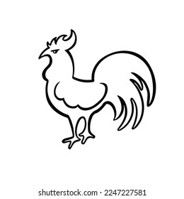 Oriental horoscope symbol of rooster, chicken line, vector illustration