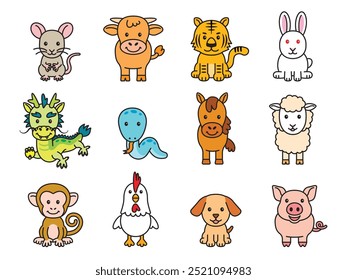 Oriental Horoscope Zodiac Animal Character Illustration