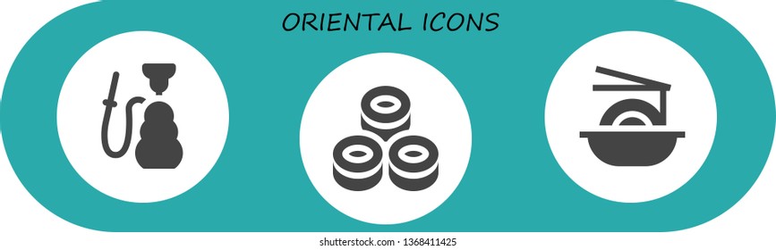 oriental icon set. 3 filled oriental icons.  Simple modern icons about  - Hookah, Sushi, Noodles