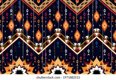 Oriental ikat pattern ethnic seamless pattern traditional background Design for carpet,wallpaper,clothing,wrapping,batik, fabric,Vector illustration embroidery style,embroidery design for background