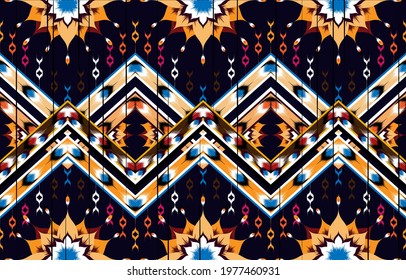 Oriental ikat pattern ethnic seamless pattern traditional background Design for carpet,wallpaper,clothing,wrapping,batik, fabric,Vector illustration embroidery style,embroidery design for background