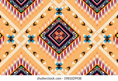 Oriental ikat pattern ethnic seamless pattern traditional background Design for carpet,wallpaper,clothing,wrapping,batik, fabric,Vector illustration embroidery style,embroidery design for background