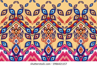 Patrón oriental de ikat de origen étnico sin fisuras Diseño tradicional para alfombras, papel pintado, ropa, envoltura, batik, tela,Estilo de bordado de ilustración vectorial,diseño de bordado para fondo