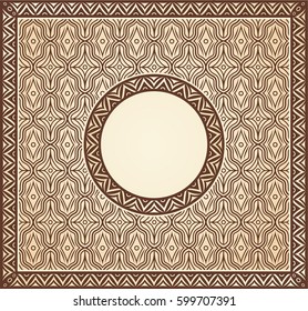Oriental Indian Asian ornate square background with empty frame for text. Greeting card or invitation in brown and beige colors. Vector