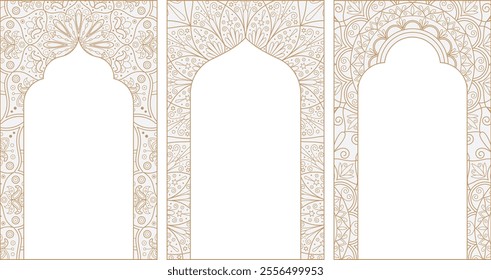 Oriental Indian mandala frame templates. Arabian patterns for invitations, cards. Hindi arch ornament