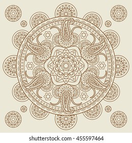 Oriental Indian paisley boho mehendi mandala. Vector illustration