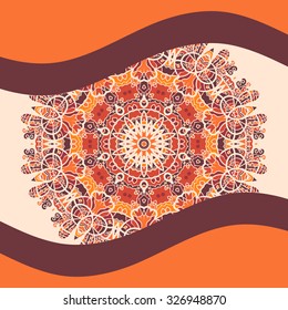 Oriental Invitation Cover Design in  Warm Color. Mandala Print Artwork.