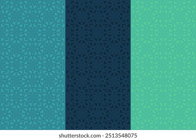 Oriental Islamic Line Art Ornament for Seamless Pattern Design, Applied on Three Different Color Backgrounds