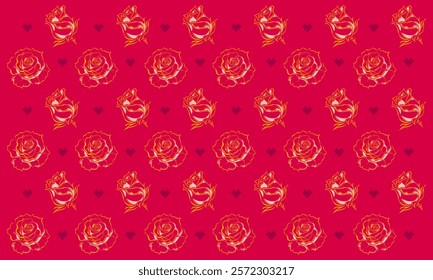 Oriental Japanese and Chinese luxury style pattern background vector. Botanical rose flower with gold texture on chinese pattern red background. Design illustration for wallpaper, card, poster.