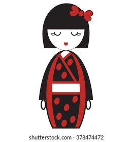 Oriental Japanese geisha  doll with kimono with oriental accessories and bow hair element inspired by Asian  tradition
