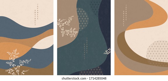 Diseño de fondo abstracto de estilo oriental japonés geometría movimiento onda y hierba vegetal icono