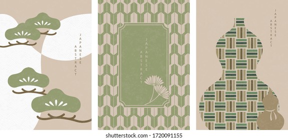 Oriental Japanese style abstract pattern background design geometry wave move plant flower gourd