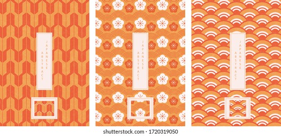 Oriental Japanese style abstract pattern background design orange geometry round curve scale arrow polygon and plum blossom