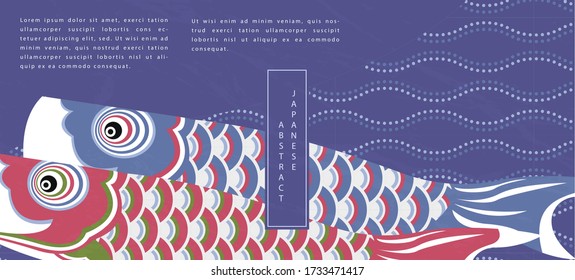 Oriental Japanese style abstract pattern background design traditional koinobori fish flag and curve wave dot line backdrop