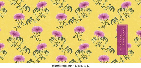 Oriental Japanese style abstract pattern background purple chrysanthemum flower with yellow backdrop