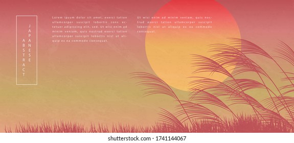 Oriental Japanese style abstract pattern background design sunset landscape view of reed and grass ground