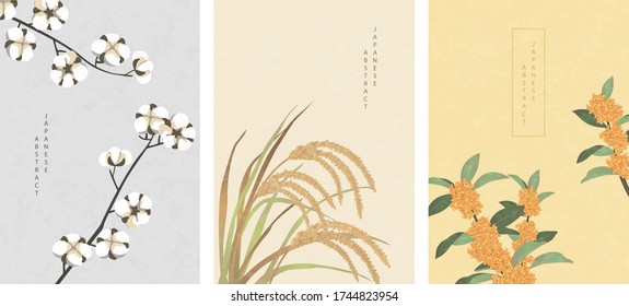 Oriental Japanese style abstract pattern background design nature plant cotton ear of rice and Osmanthus flowers