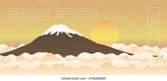Diseño de fondo de patrón abstracto de estilo japonés oriental naturaleza vista del paisaje de la montaña y la nube de la elevación del sol