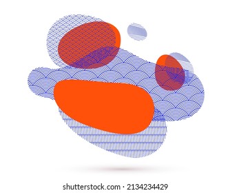 Estilo japonés oriental vectorial abstracto ilustración de flujo fluido en color rojo aislado, fondo en estilo asiático tradicional, formas lava con patrones.