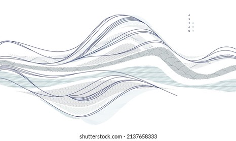 Ilustración abstracta de vectores de estilo japonés oriental, fondo de estilo tradicional asiático, formas onduladas y terreno montañoso, rancia como líneas marítimas.