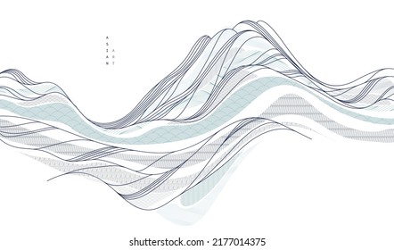 Ilustración abstracta de vectores de estilo japonés oriental, fondo de estilo tradicional asiático, formas onduladas y terreno montañoso, rancia como líneas marítimas.