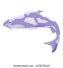 Icono de la carpa koi oriental. Caricatura oriental de carpa koi icono vectorial para el diseño web aislado en fondo blanco