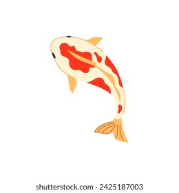 carpa de pescado koi oriental caricatura. agua roja, línea de oro, jardín de tatuajes carpa de pez koi oriental signo. símbolo aislado ilustración vectorial