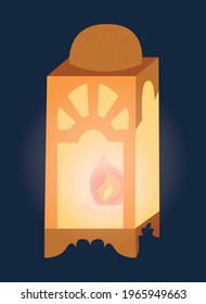 Oriental lantern, on a purple background in flat style. Vector stock illustration.