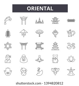 Oriental  line icon signs.  Linear vector outline illustration set concept.