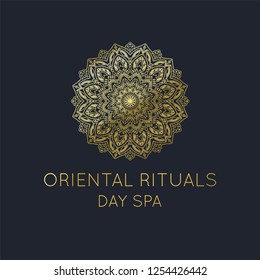 Oriental Logo, Gold Mandala template for Oriental Day Spa Logo and other Oriental Brands vector