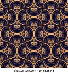 Oriental luxury background pattern seamless vector. Art deco gold black texture with vintage motif. Indian fan design print.