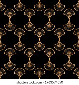 Patrón de fondo de lujo oriental sin fisuras vectores. Textura negra de oro Art Decó con motivos vintage. Diseño floral impreso.