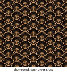 Oriental luxury background pattern seamless vector. Art deco gold black texture with vintage motif. Chinese design print.