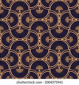 Oriental luxury background pattern seamless vector. Art deco gold black texture with vintage motif. Asian fan design of wallpaper print, packaging, wrapping paper for beauty spa, wedding gift.