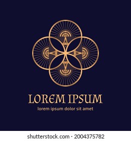 Oriental luxury pattern mandala vector logo. Ethnic gold black art deco vintage label. Indian emblem template design for beauty spa salon, yoga studio, wedding party invitation, christmas tag, holiday