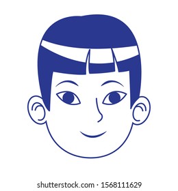 oriental man face icon over white background, vector illustration