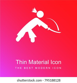 Oriental man with a sword red and pink gradient material white icon minimal design
