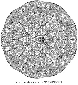 oriental mandala with abstract floral ornaments for coloring on a white background, vector book page