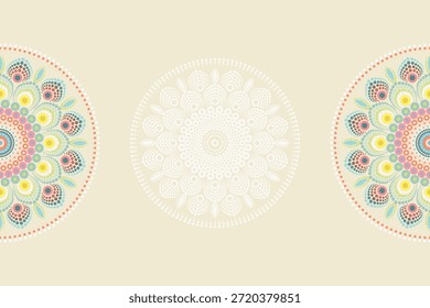 Bordes laterales de dotwork del mandala oriental con el elemento central boho, fondo estético retro para el diseño de la invitación