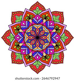 oriental mandala motif, Blossom Mandala Shape. Circular pattern in form of mandala, tattoo, decoration. Decorative ornament in ethnic oriental style. Multiple color vector vintage luxury, red, blue