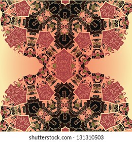 Oriental mandala motif half-round lase pattern on the yellow background, like snowflake or mehndi paint color background
