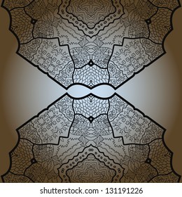 Oriental mandala motif round lase pattern on the brown background, like snowflake or mehndi paint