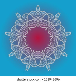 Oriental mandala motif round lase pattern on the blue background, like snowflake or mehndi paint in light-blue color. What is karma? - Ethnic backgrounds native art concept