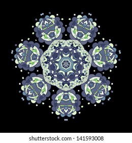 Oriental mandala motif round lase pattern, like snowflake or mehndi paint of orange color. Ethnic backgrounds concept. Hand drawn mandala. Round ornament with place for text.