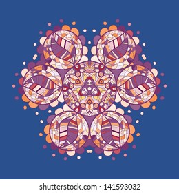 Oriental mandala motif round lase pattern, like snowflake or mehndi paint of orange color. Ethnic backgrounds concept. Hand drawn mandala. Round ornament with place for text.