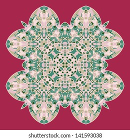 Oriental mandala motif round lase pattern, like snowflake or mehndi paint of orange color. Ethnic backgrounds concept. Hand drawn mandala. Round ornament with place for text.