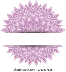 Oriental mandala vector card template with text place. Wedding invitation card design. Circle floral mandala ornament with butterfly, heart, leaf, petal, flower motifs. Oriantal medallion.