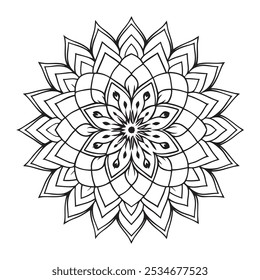 Vetor Mandala Oriental. Mandala Colorir livro ilustração vetor de arte de linha. Padrão de mandala abstrato vetorial. Contorno Mandala para Colorir Página do Livro. Livro desenhado à mão doodle mandalas colorir.